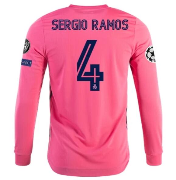 Real Madrid Long Sleeve Away Kit Soccer Jersey SERGIO RAMOS #4 2020/21